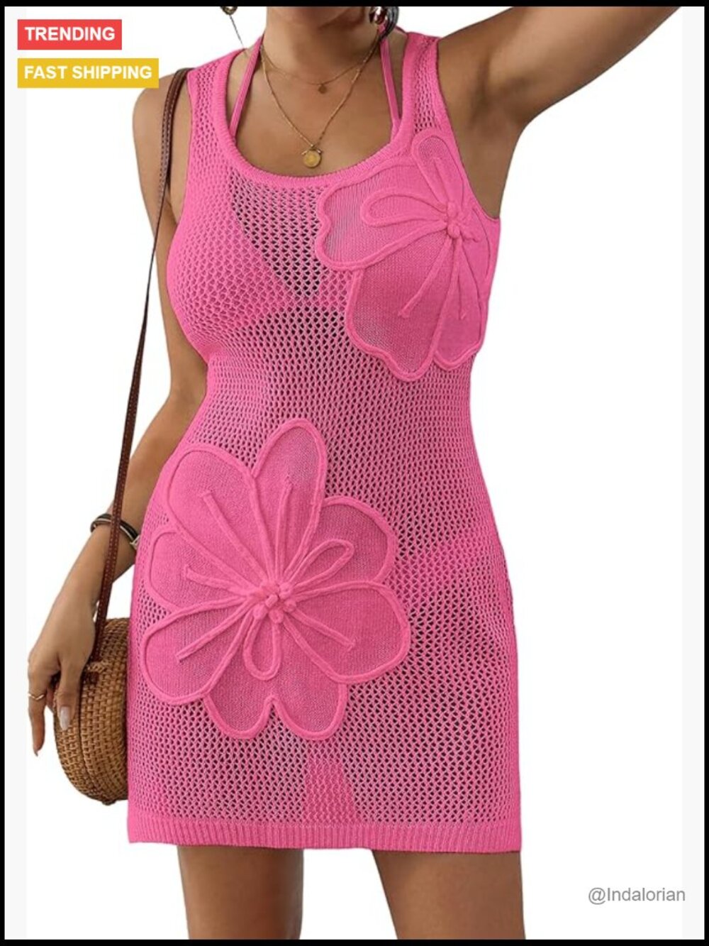 3D Floral Crochet Jacquard Beach Tank Dress Coverup 100% Acrylic